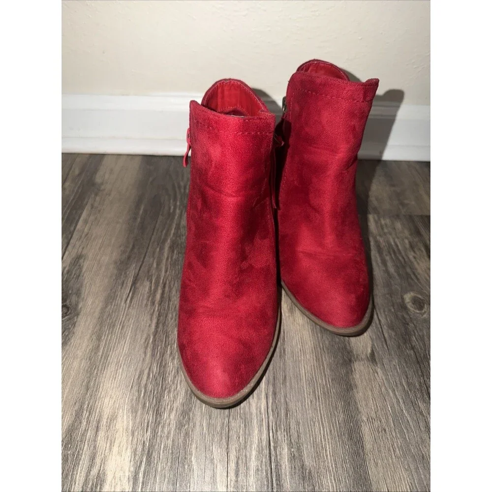 TRENDSUP Women's Fashion Side Zipper Booties Red 6.5 Suede - Picture 7 of 10